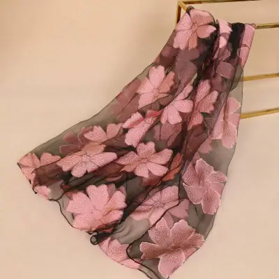 Fashion See-through Organza Flower Print Women Scarf 180*70cm