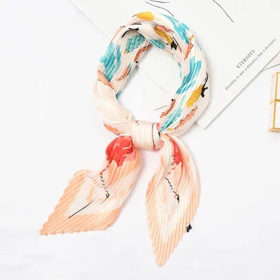 Girl Fresh Style Jelly Color Flamingo Printed Satin Square Scarve 55*55cm