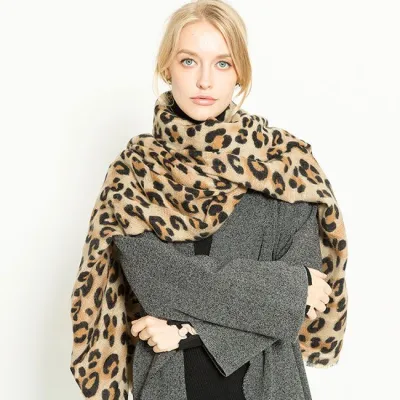 Women's Leopard Print Thickening Shawl Scarf Long Wrap