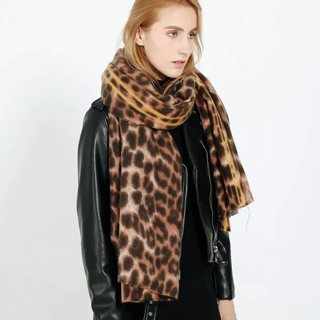 Women's Leopard Print Thickening Shawl Scarf Long Wrap