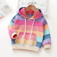 Rainbow Stripe Printed Girl Cotton Pullover Hoodies