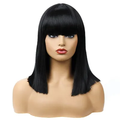 Women Natural Bright Color Medium Length Straight Hair Wig