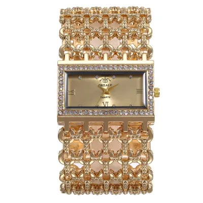 Unique Women Widening Hollow Metal Band Square Dial Plate Watch