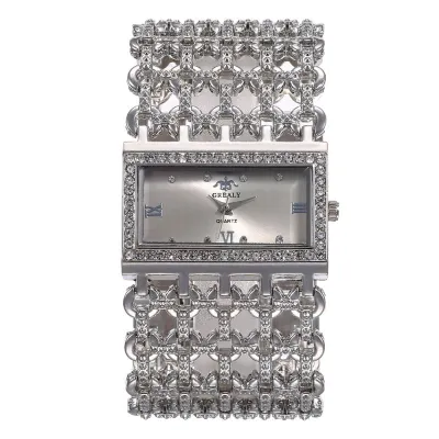 Unique Women Widening Hollow Metal Band Square Dial Plate Watch