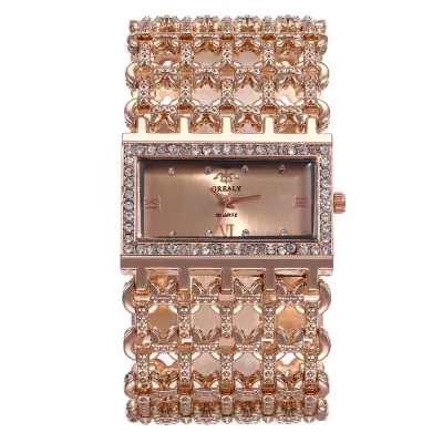 Unique Women Widening Hollow Metal Band Square Dial Plate Watch