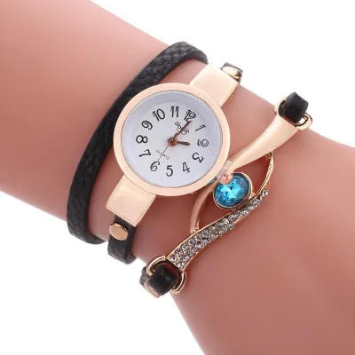 Shiny Rhinestone Decor PU Band Women Wrapped Bracelet Watch