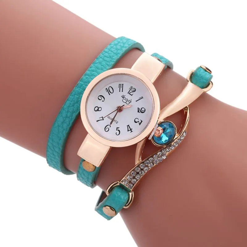 Shiny Rhinestone Decor PU Band Women Wrapped Bracelet Watch