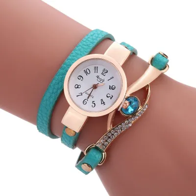 Shiny Rhinestone Decor PU Band Women Wrapped Bracelet Watch