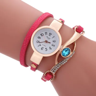 Shiny Rhinestone Decor PU Band Women Wrapped Bracelet Watch