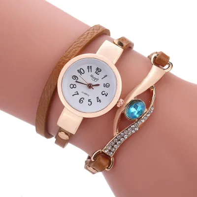 Shiny Rhinestone Decor PU Band Women Wrapped Bracelet Watch