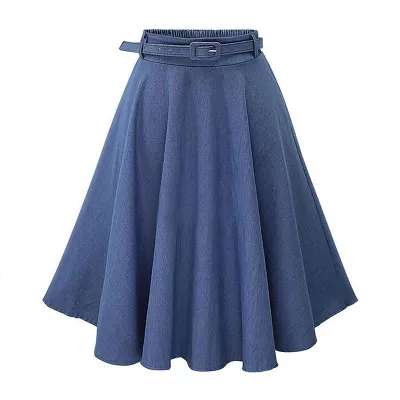 Women Casual High-waisted Medium-length Denim Skirt