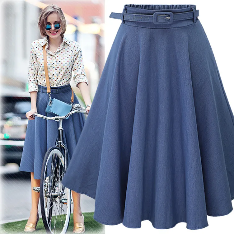 Women Casual High-waisted Medium-length Denim Skirt