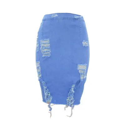 Women's High-waisted Tight Ripped Denim Skirt