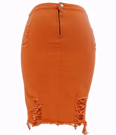 Women's High-waisted Tight Ripped Denim Skirt