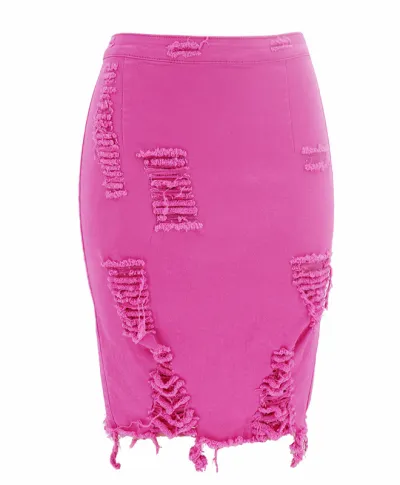 Women's High-waisted Tight Ripped Denim Skirt