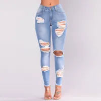 Pantalones vaqueros rotos con dobladillo sin rematar para mujer, tallas S-3XL, venta al por mayor