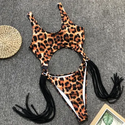 Women Sexy Cut-out Patchwork Tassel Design One-piece Swimwear