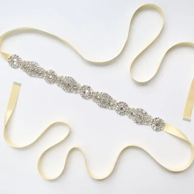 Wholesale Women Romantic Rhinestone Handmade Ribbon Belt Elegant Party Wedding