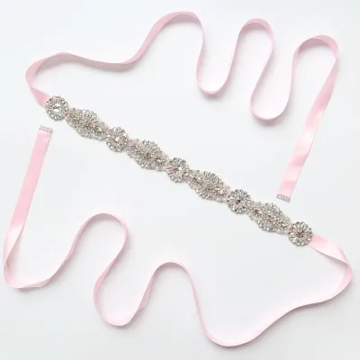 Wholesale Women Romantic Rhinestone Handmade Ribbon Belt Elegant Party Wedding