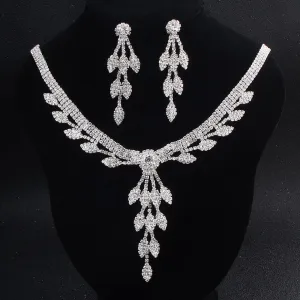 Women Romantic Wedding Jewelry Geometric Pattern Rhinestone Set