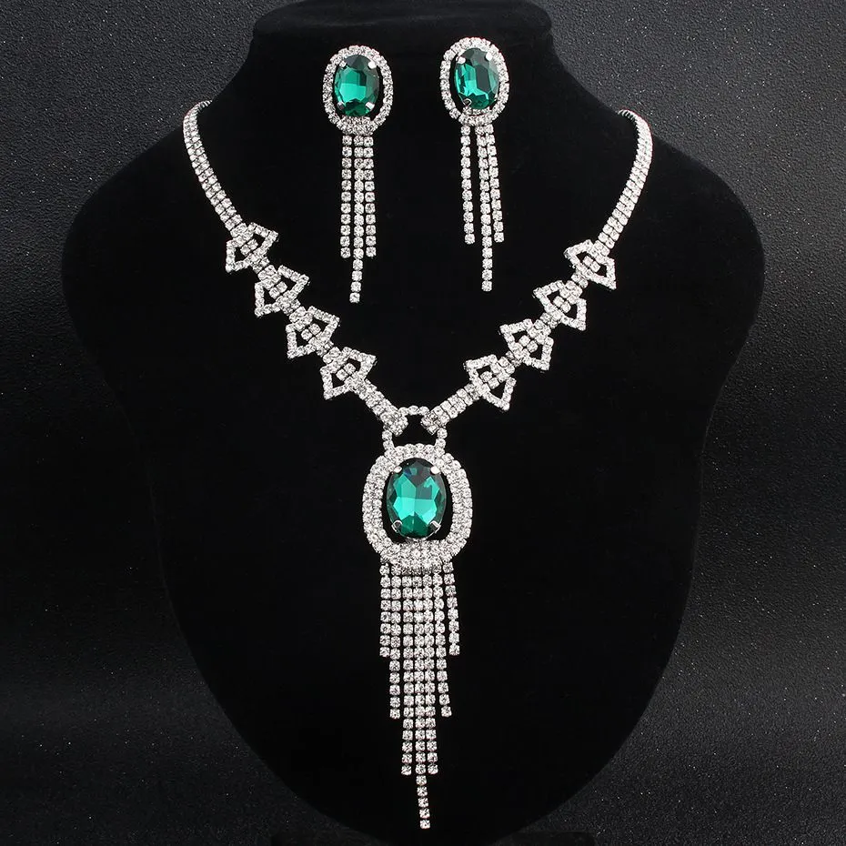 Elegant Women Square Gemstone Rhinestone Jewelry Set