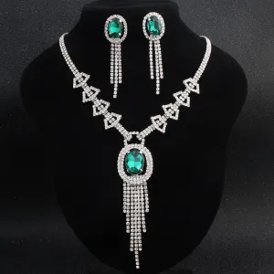 Elegant Women Square Gemstone Rhinestone Jewelry Set