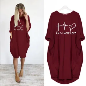 S-5XL Plus Size Women Fashion Letter Print Long Sleeve Loose Street Dress