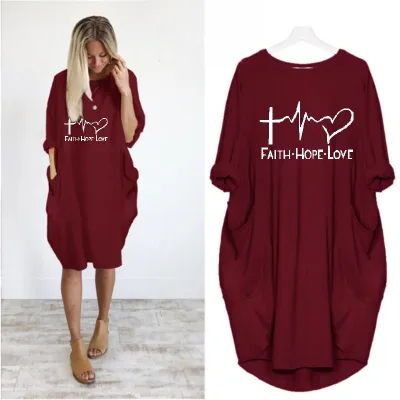 S-5XL Plus Size Women Fashion Letter Print Long Sleeve Loose Street Dress