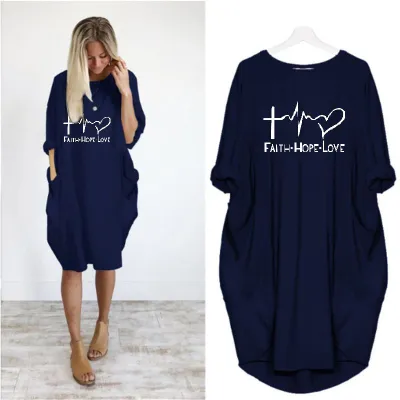 S-5XL Plus Size Women Fashion Letter Print Long Sleeve Loose Street Dress