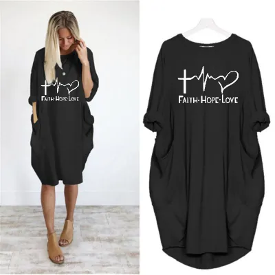 S-5XL Plus Size Women Fashion Letter Print Long Sleeve Loose Street Dress