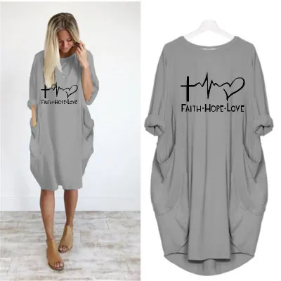 S-5XL Plus Size Women Fashion Letter Print Long Sleeve Loose Street Dress