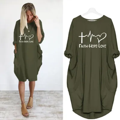 S-5XL Plus Size Women Fashion Letter Print Long Sleeve Loose Street Dress