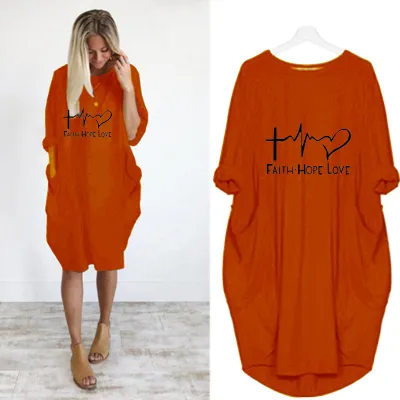 S-5XL Plus Size Women Fashion Letter Print Long Sleeve Loose Street Dress