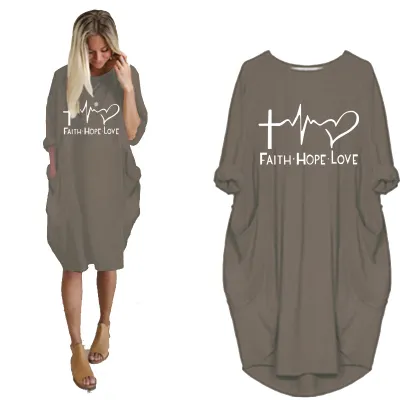 S-5XL Plus Size Women Fashion Letter Print Long Sleeve Loose Street Dress