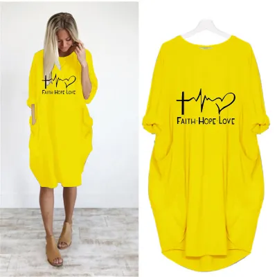 S-5XL Plus Size Women Fashion Letter Print Long Sleeve Loose Street Dress