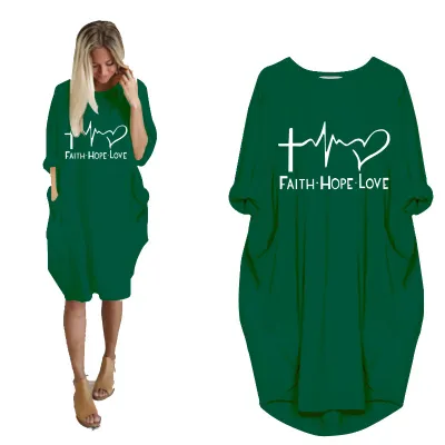 S-5XL Plus Size Women Fashion Letter Print Long Sleeve Loose Street Dress