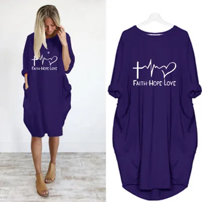 S-5XL Plus Size Women Fashion Letter Print Long Sleeve Loose Street Dress