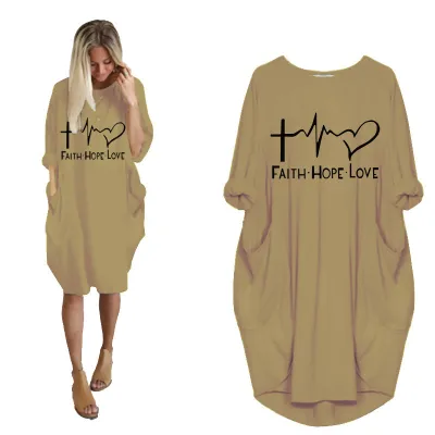 S-5XL Plus Size Women Fashion Letter Print Long Sleeve Loose Street Dress