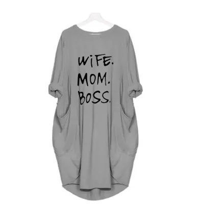 S-5XL Plus Size Women Casual Pocket Design Long Sleeve A-Line Dress