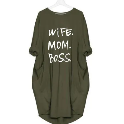 S-5XL Plus Size Women Casual Pocket Design Long Sleeve A-Line Dress