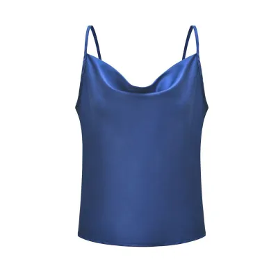Women Solid Color Loose Fit Adjustable Spaghetti Strap Chiffon Camisole Tank Top