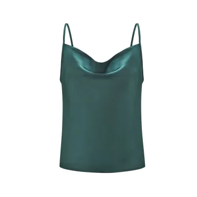 Women Solid Color Loose Fit Adjustable Spaghetti Strap Chiffon Camisole Tank Top