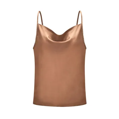Women Solid Color Loose Fit Adjustable Spaghetti Strap Chiffon Camisole Tank Top