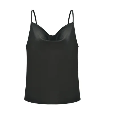 Women Solid Color Loose Fit Adjustable Spaghetti Strap Chiffon Camisole Tank Top