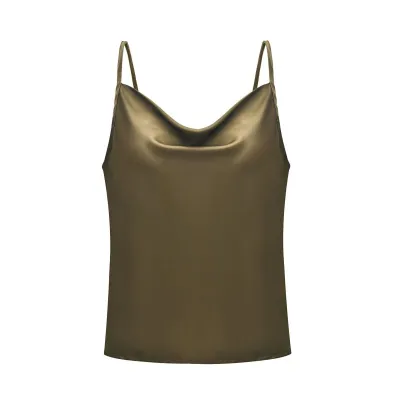 Women Solid Color Loose Fit Adjustable Spaghetti Strap Chiffon Camisole Tank Top