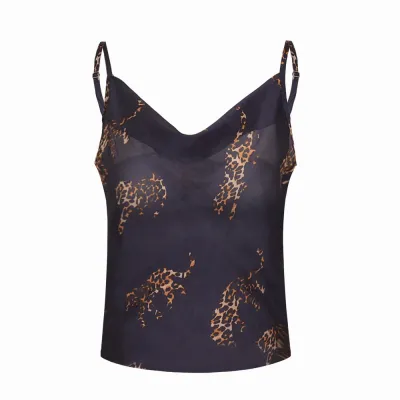 Women Solid Color Loose Fit Adjustable Spaghetti Strap Chiffon Camisole Tank Top
