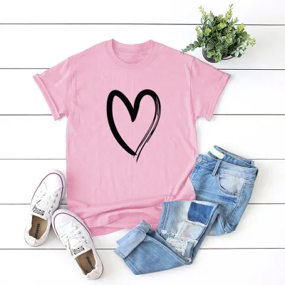 S-5XL Women Simple Heart-shape Print Short Sleeve T-shirt