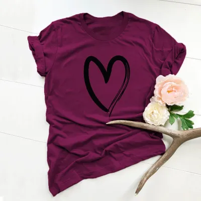 S-5XL Women Simple Heart-shape Print Short Sleeve T-shirt
