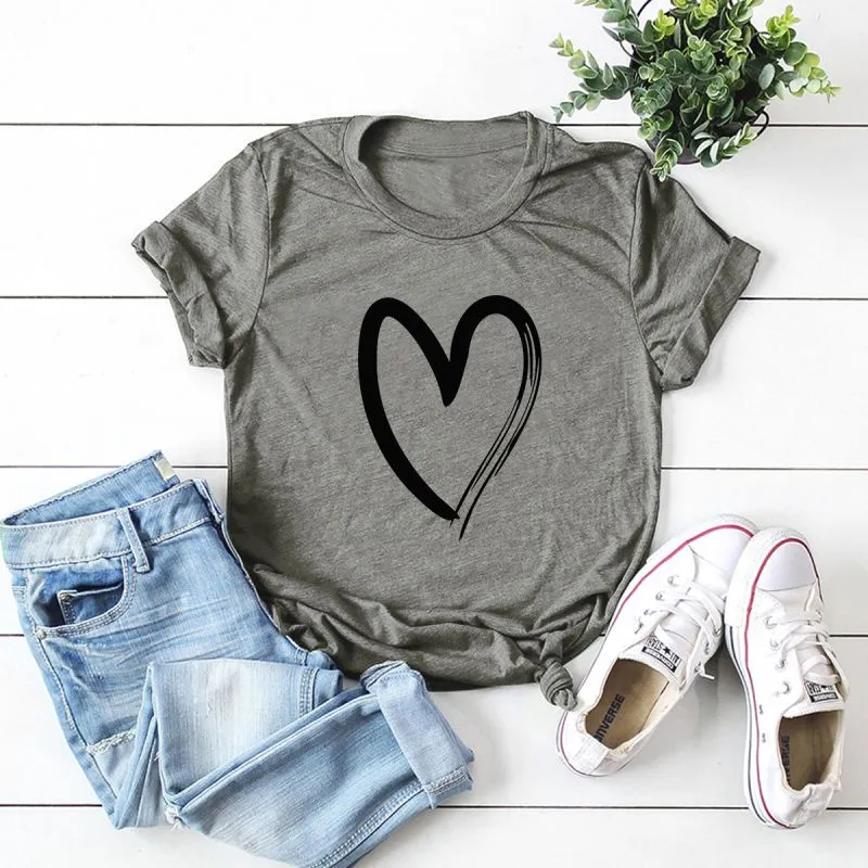 S-5XL Women Simple Heart-shape Print Short Sleeve T-shirt
