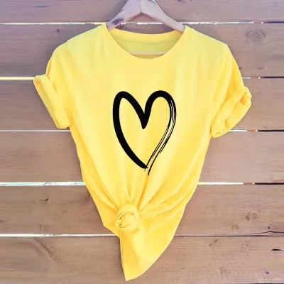 S-5XL Women Simple Heart-shape Print Short Sleeve T-shirt